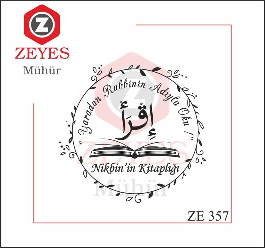 Çiçek Çerçeveli Kitap ve Ikra Hat Yazili Kitap Mührü  ZE 357