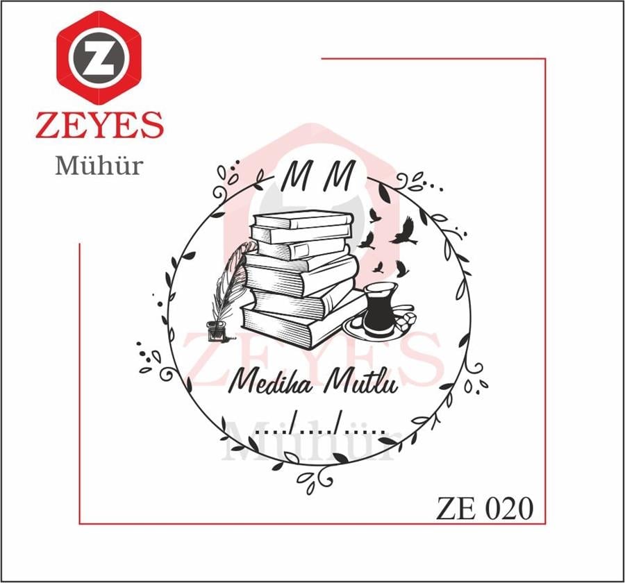 Çiçekli Çerçeveli Çay Kitaplar Mührü  ZE 020