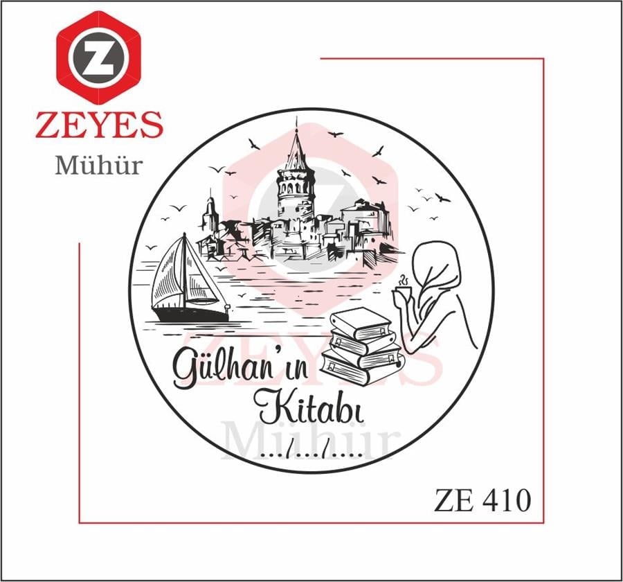 Galata Kulesi ve Bogaz Manzarasinda Kahve Içen Tesettürlü Kadin Kitap Mührü   ZE 410