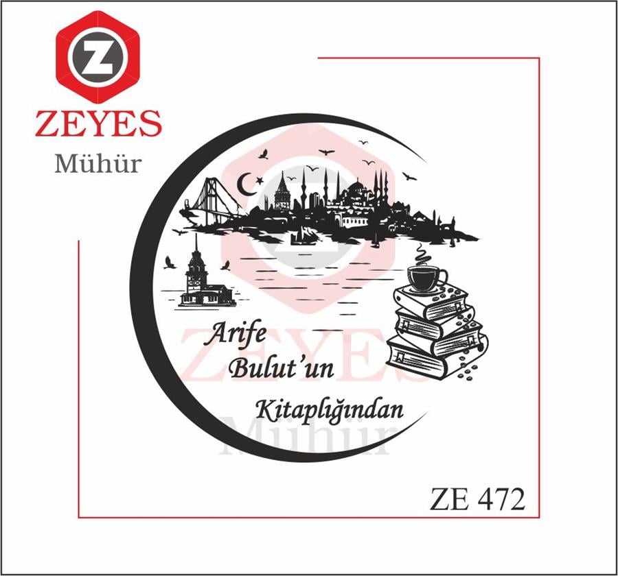Istanbul Silüeti Kahve ve  Kitap  Mührü   ZE 472