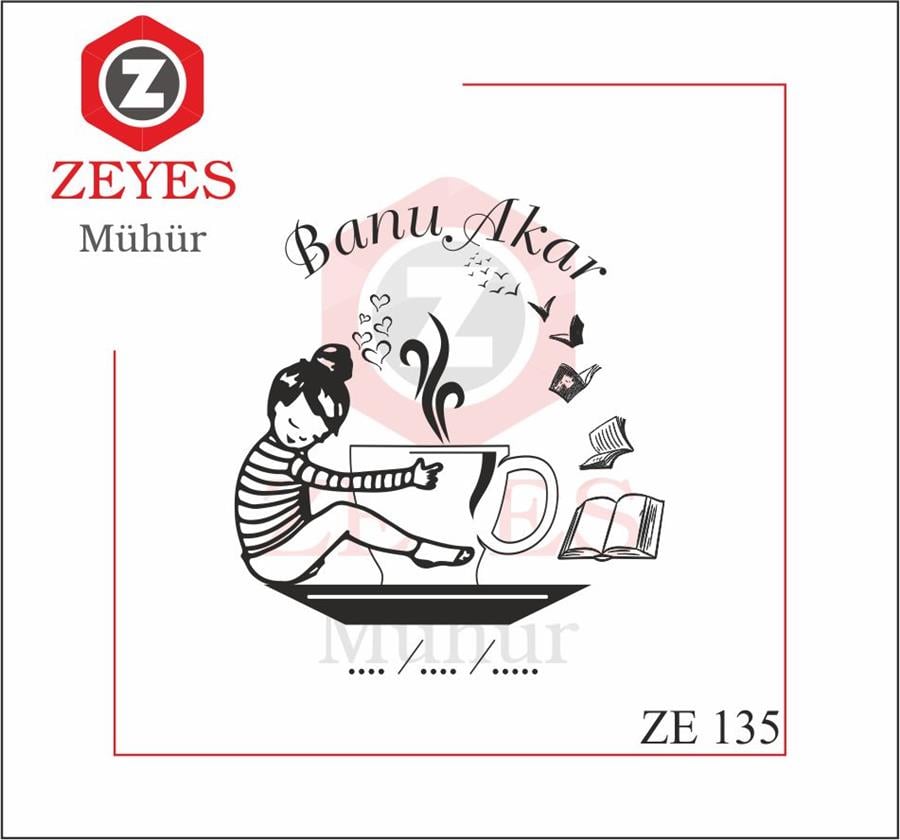 Kahve Fincanina Sarilmis Kiz ve Uçusan Kitap Mührü  ZE 135