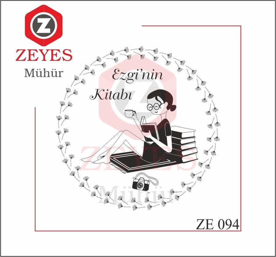 Kahve Içerken Kitap Okuyan Kiz Fotograf Makinesi Kitap Mührü  ZE 094