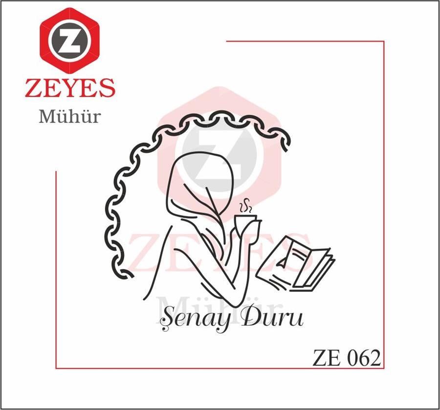 Kahve ile Kitap Okuyan Tesettürlü Kadin Mührü ZE 062