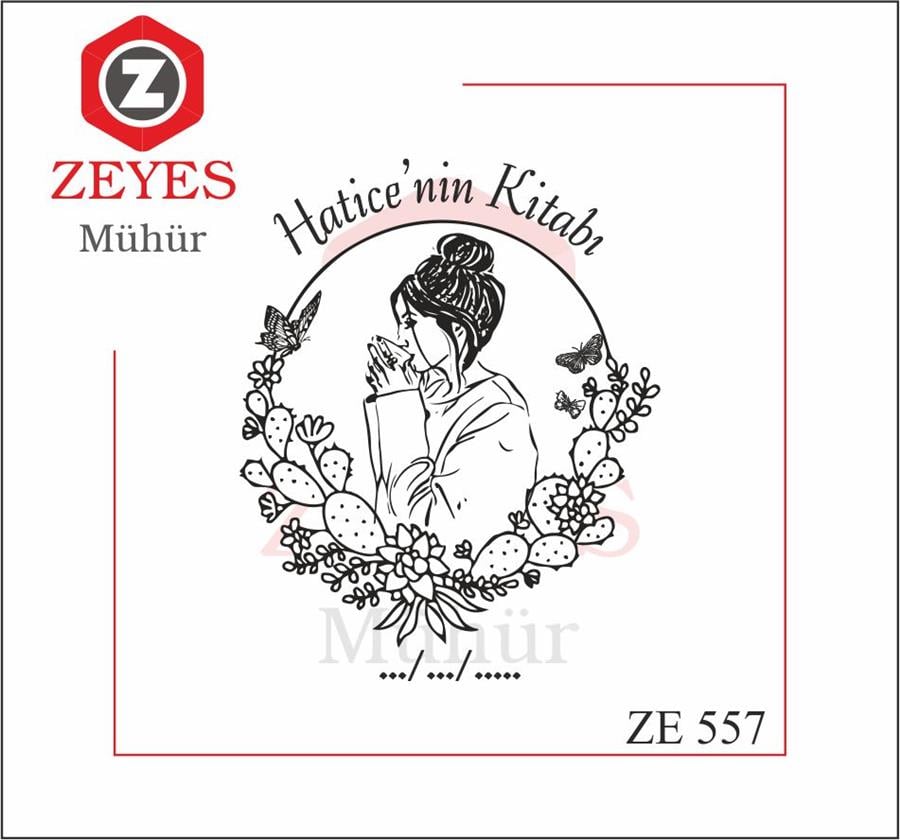 Kaktüs Çerçeveli Kahve Içen Kiz  Kitap Mührü   ZE 557