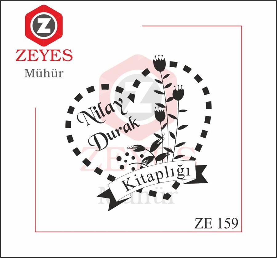 Kalpli Çerçeve Çiçek Deseni Kitap Mührü  ZE 159