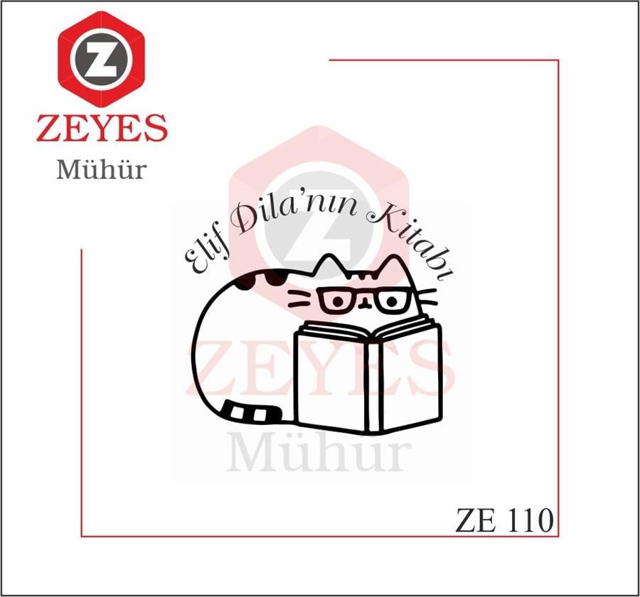 Kitap Okuyan Kedi  Kitap Mührü ZE 110