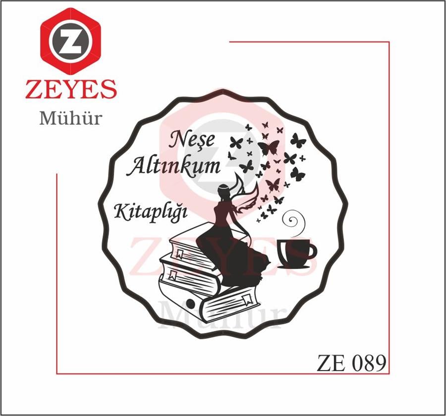 Kitaplarin Üzerinde Oturan Kanatli Kiz ve Kelebekler Kitap Mührü  ZE 089