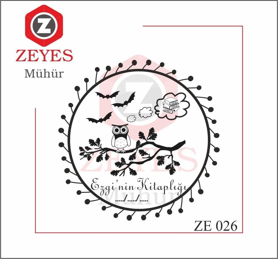 Kitaplarini Düsünen Baykus Doga Agaç Mührü  ZE 026