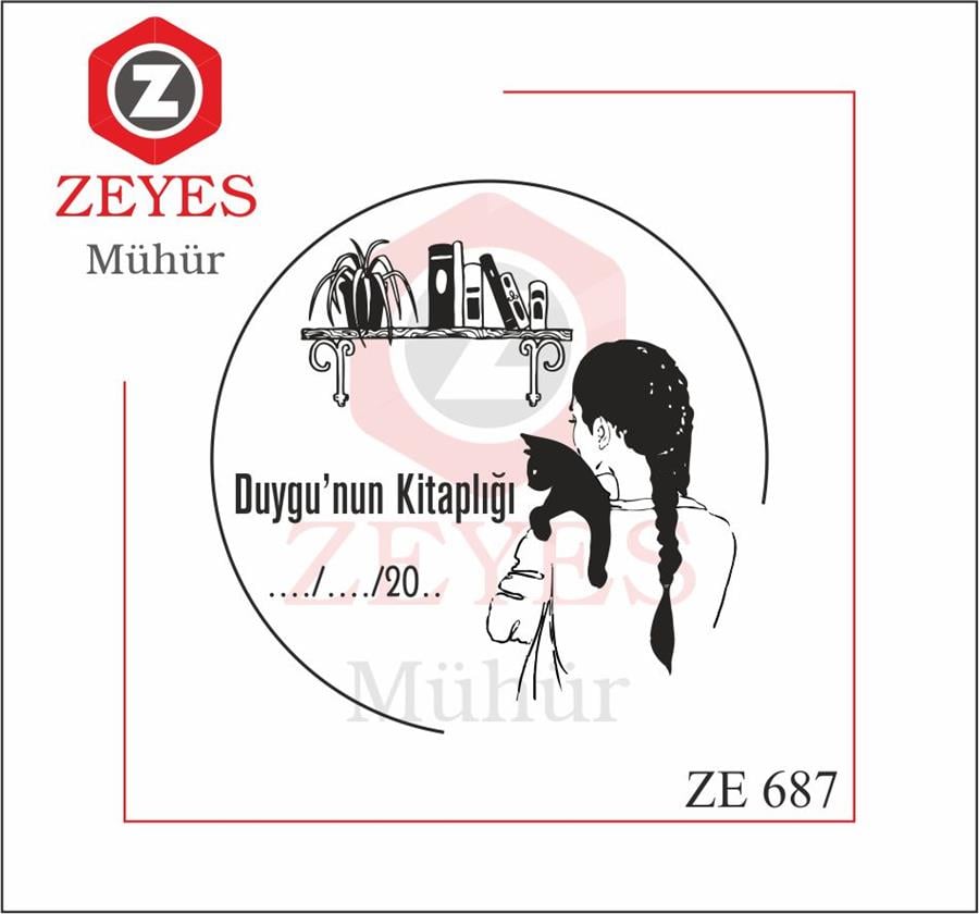 Kitapligin Önündeki Kedi ve Kiz Kitap Mührü   ZE 687