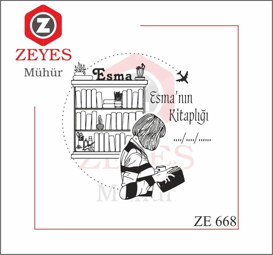 Kitaplik Önünde Kitap Okuyan Kiz  Mührü   ZE 668