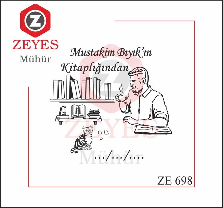 Kütüphanede Kahve Içen Adam Kitap Mührü   ZE 698