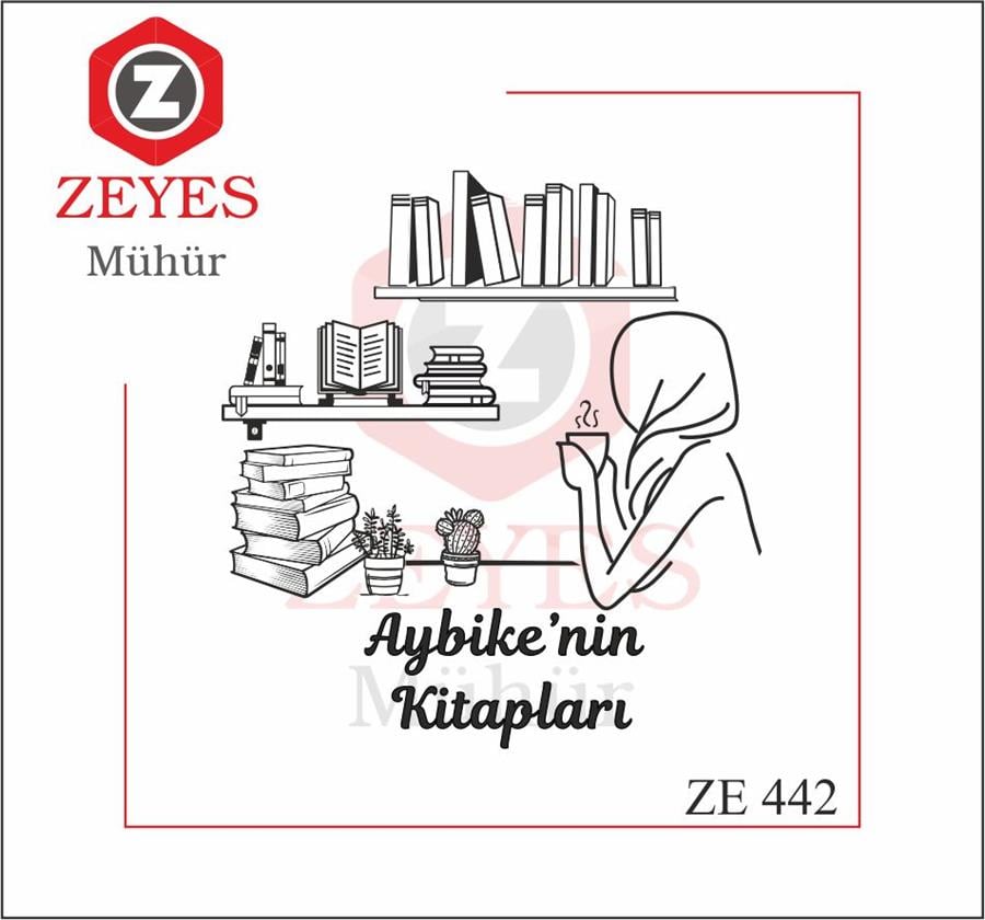 Kütüphanesinde  Kahve Içen Tesettürlü Kadin Mührü   ZE 442