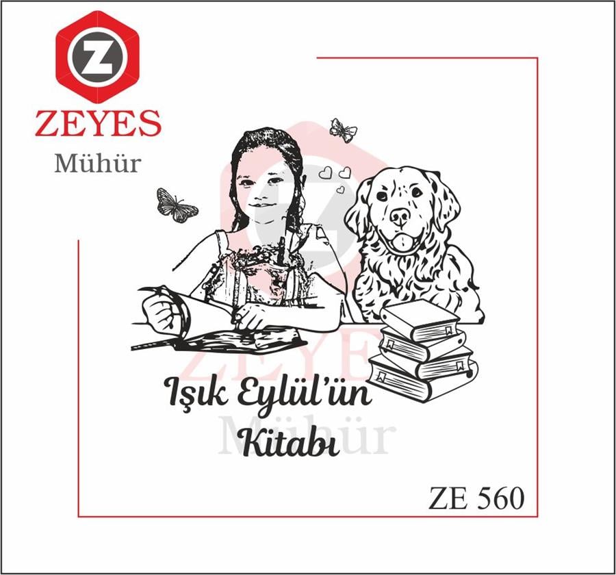 Portre - Köpegi Ile Kitap Okuyan Kiz Kitap Mührü   ZE 560