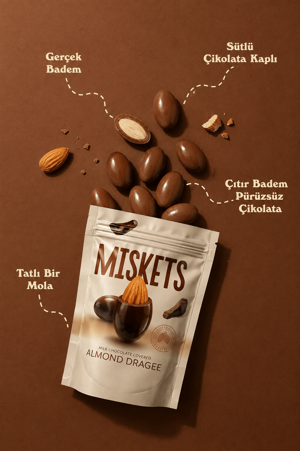 Bademli Sütlü Çikolata Kaplamalı Draje 70g x3 Adet