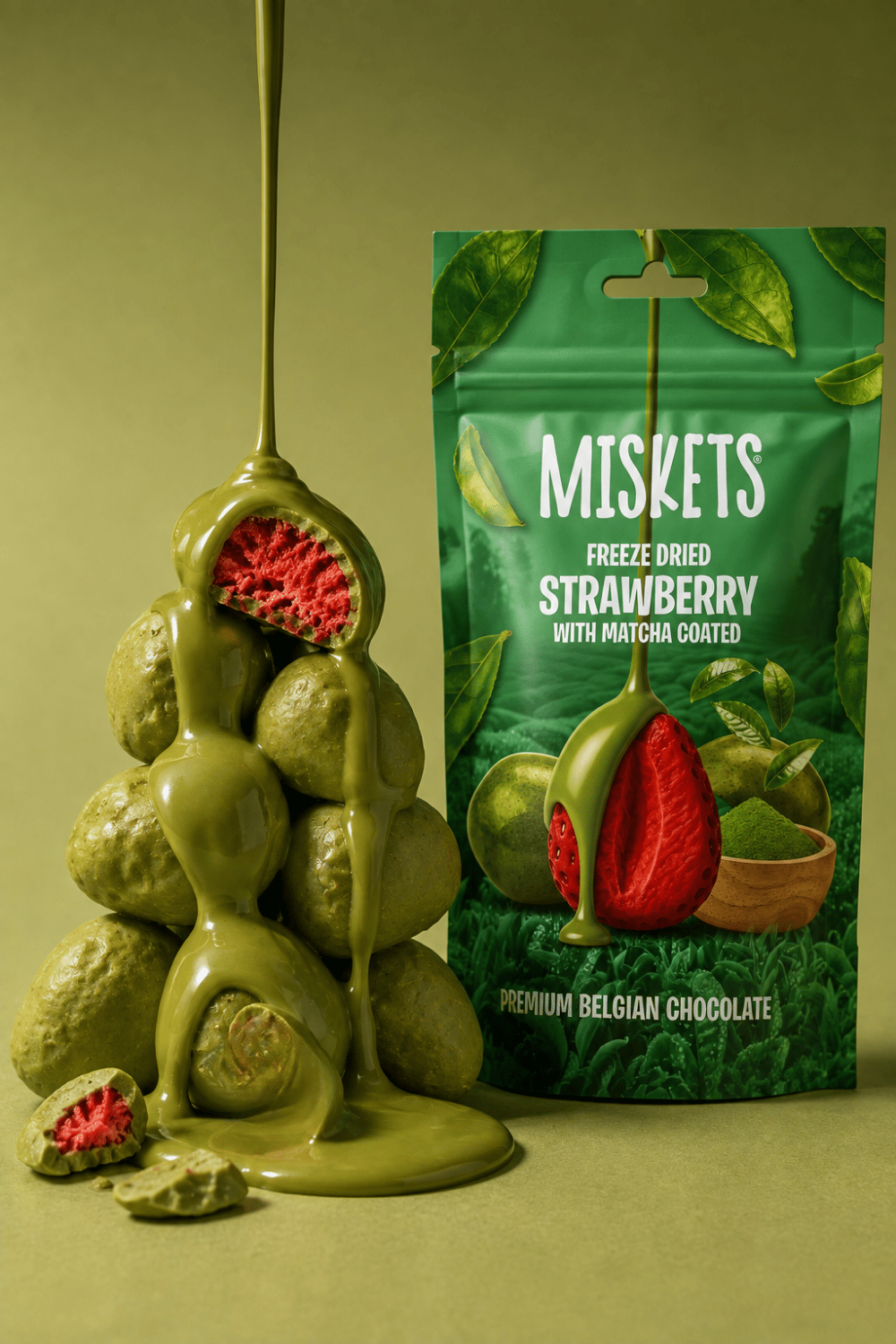 Belçika Çikolatalı Matcha Kaplı Kurutulmuş Çilek  80gr x 3 adet