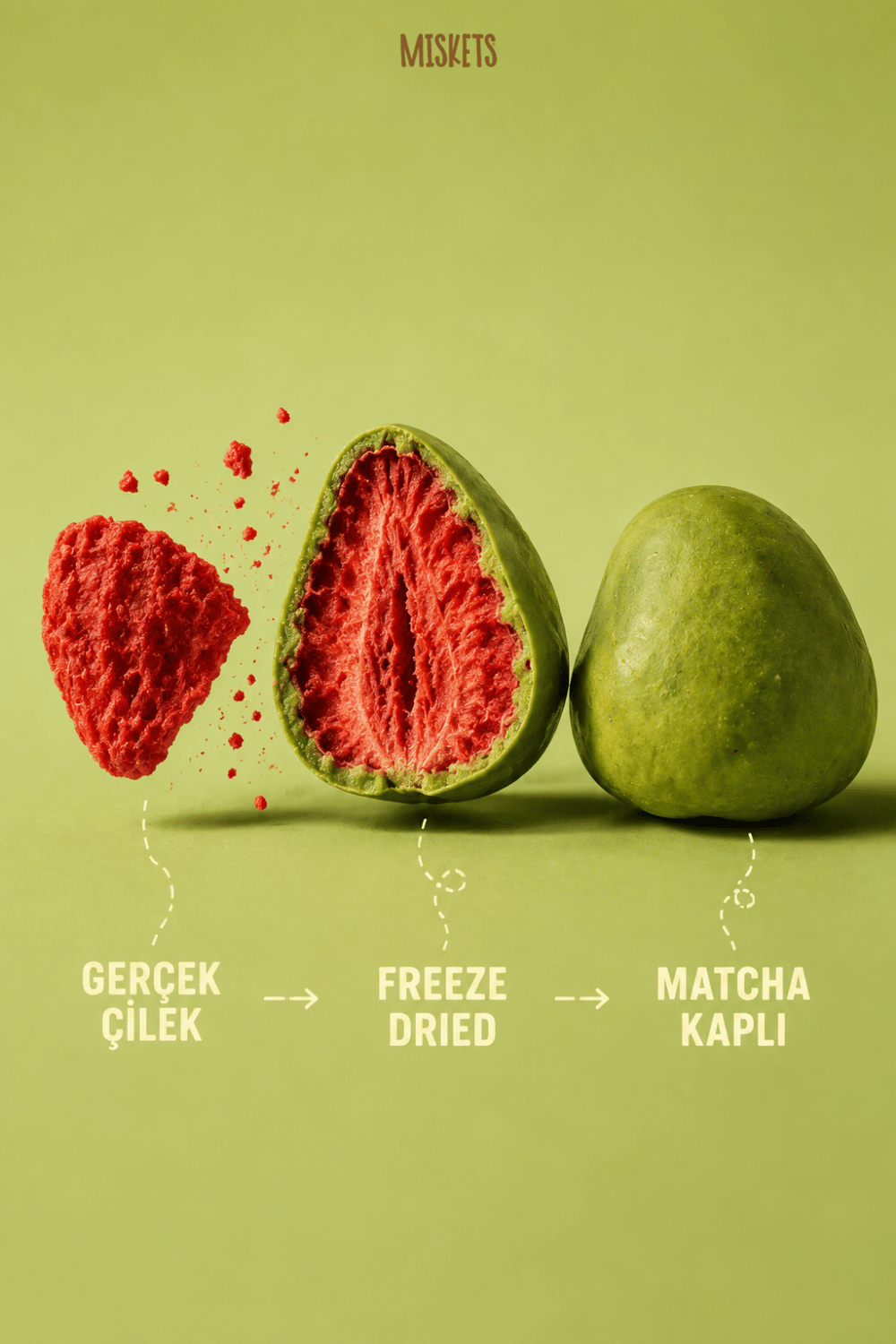 Belçika Çikolatalı Matcha Kaplı Kurutulmuş Çilek  80gr x 3 adet