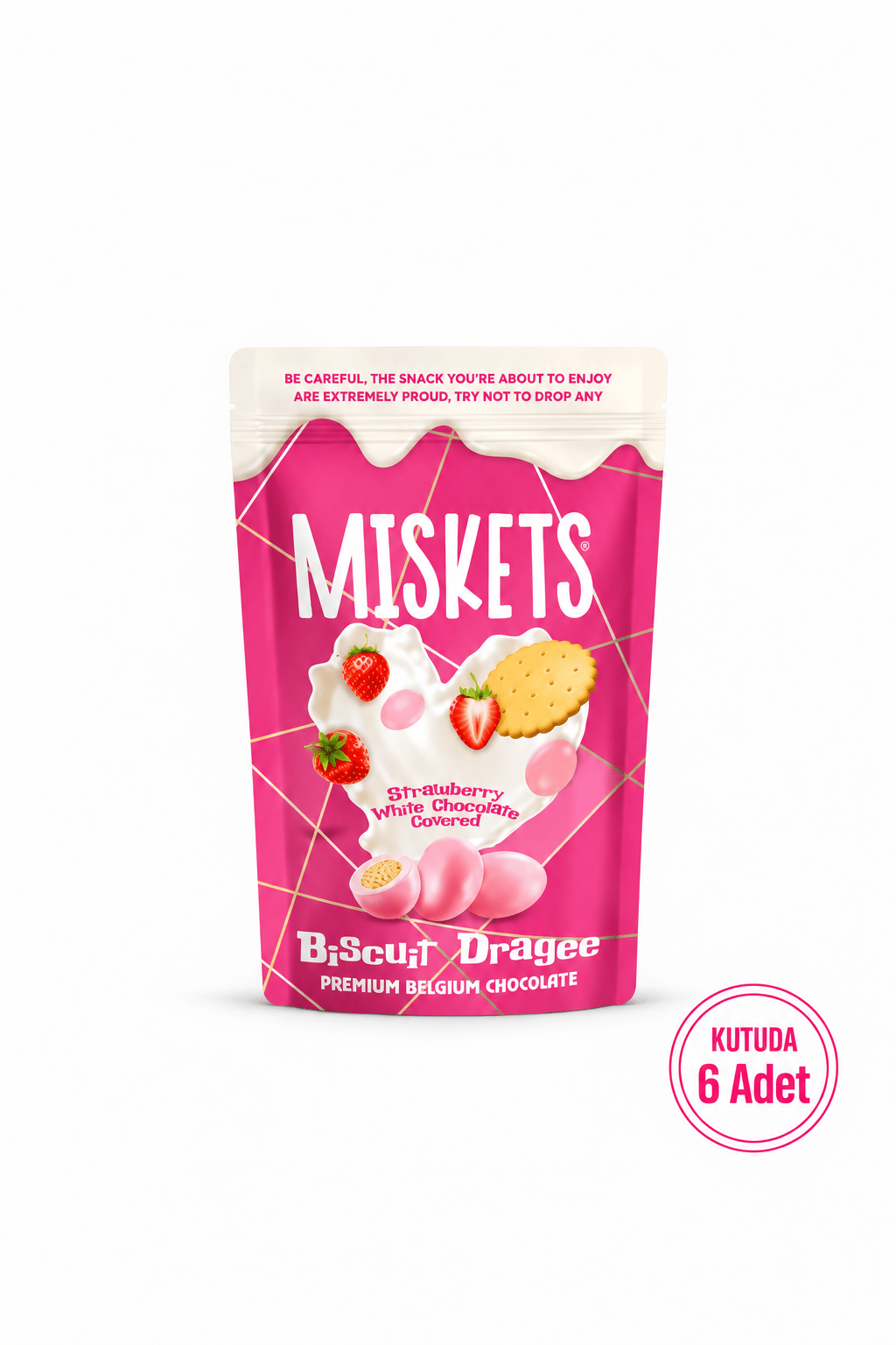 Beyaz Çikolata Kaplamalı Çilek Bisküvi Draje 80 GR x 6 Adet