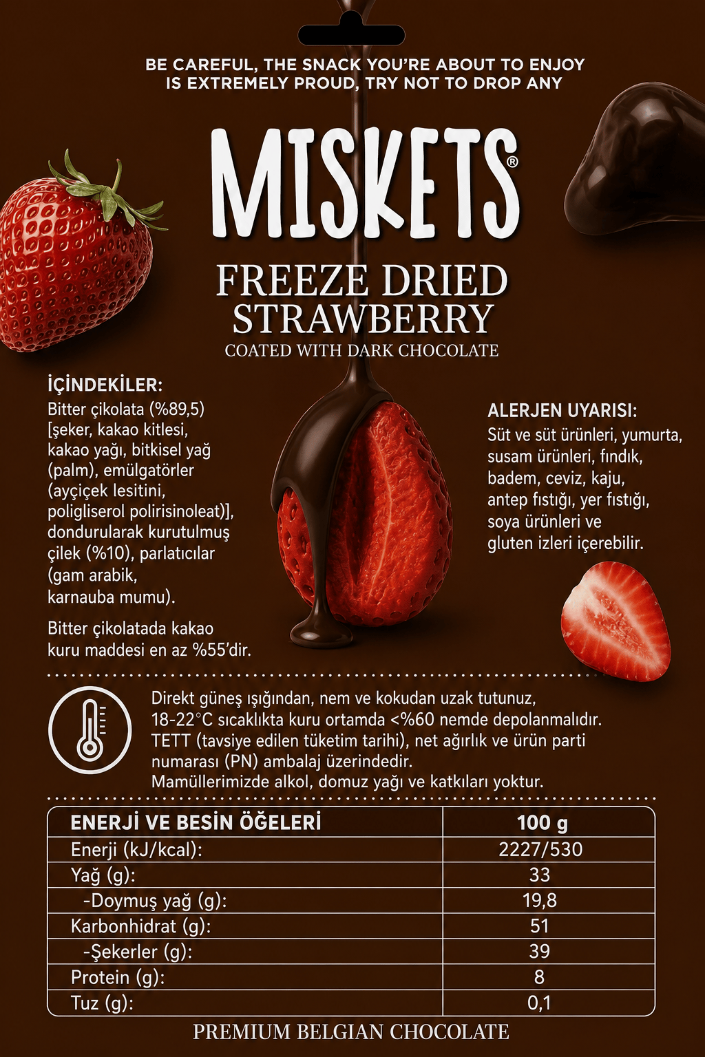 Bitter Çikolata Kaplamalı Çilek 80 gr x 6 Adet