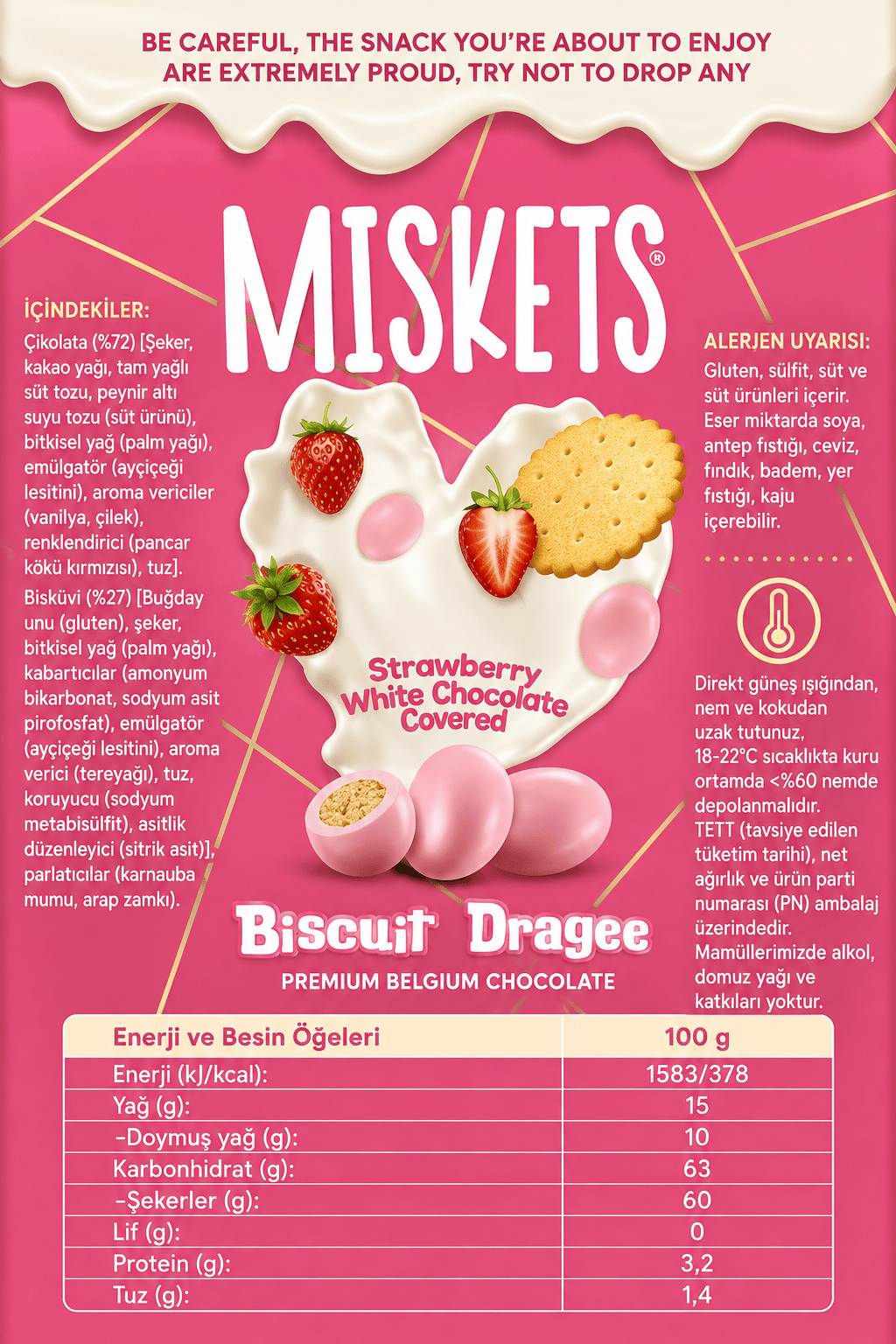 Çilekli Bisküvi Draje 80 gr
