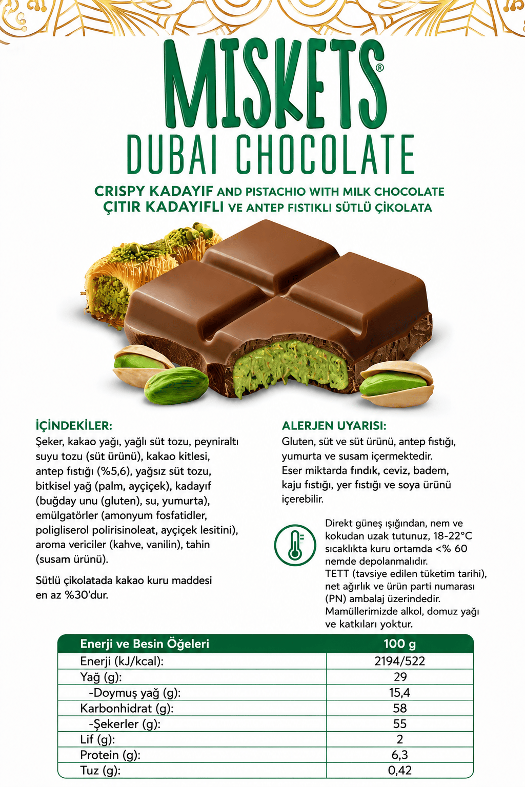 Dubai Çikolatası Tanışma Paketi 100 gr x 2 Adet  