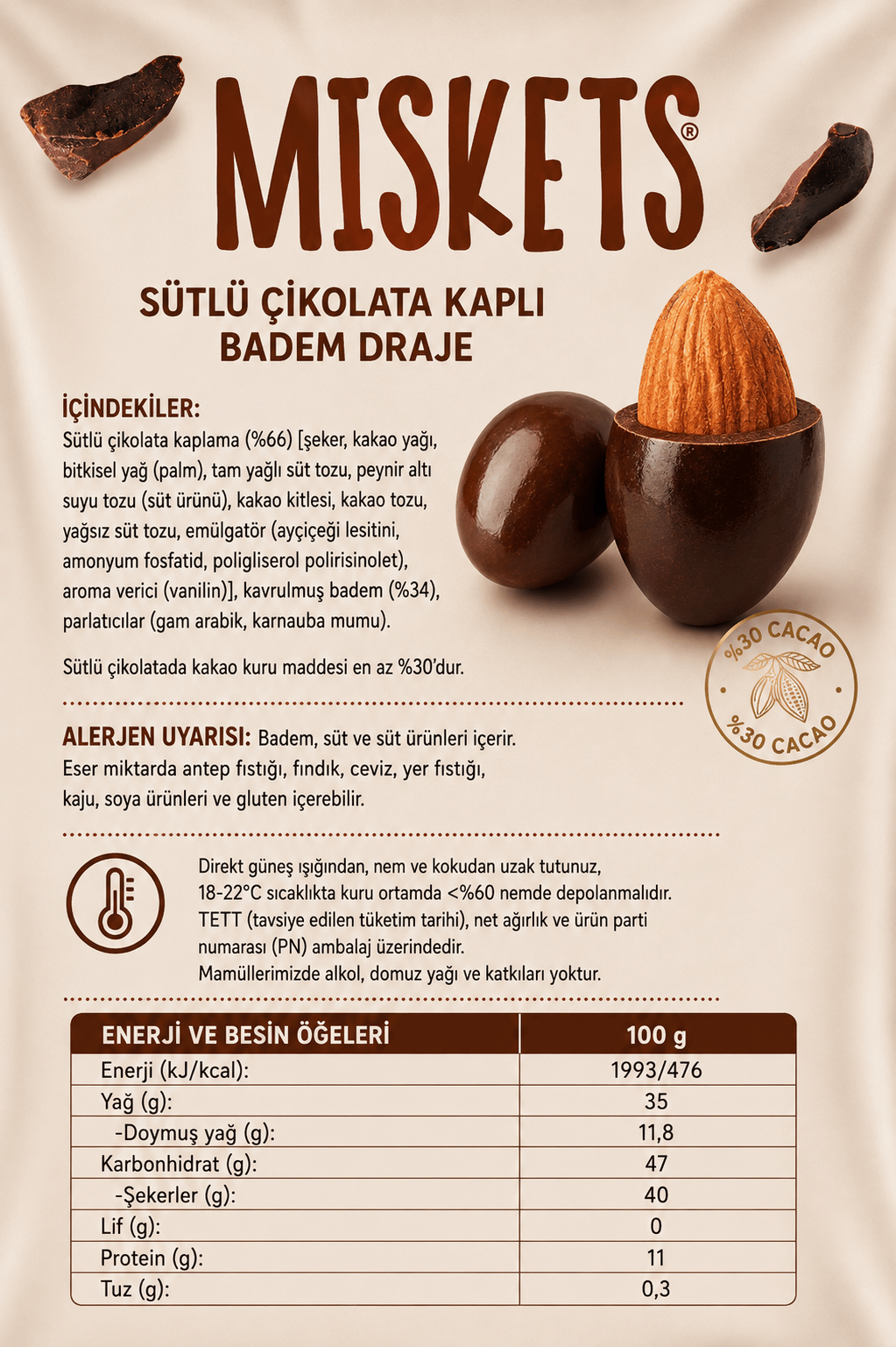 Kavrulmuş Bademli Sütlü Çikolata Kaplamalı Draje 70g x 6 Adet