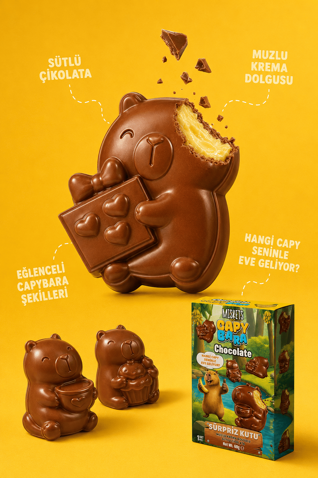 Miskets Capybara – Muzlu Krema Dolgulu Sütlü Çikolata 60 g x 4 Adet