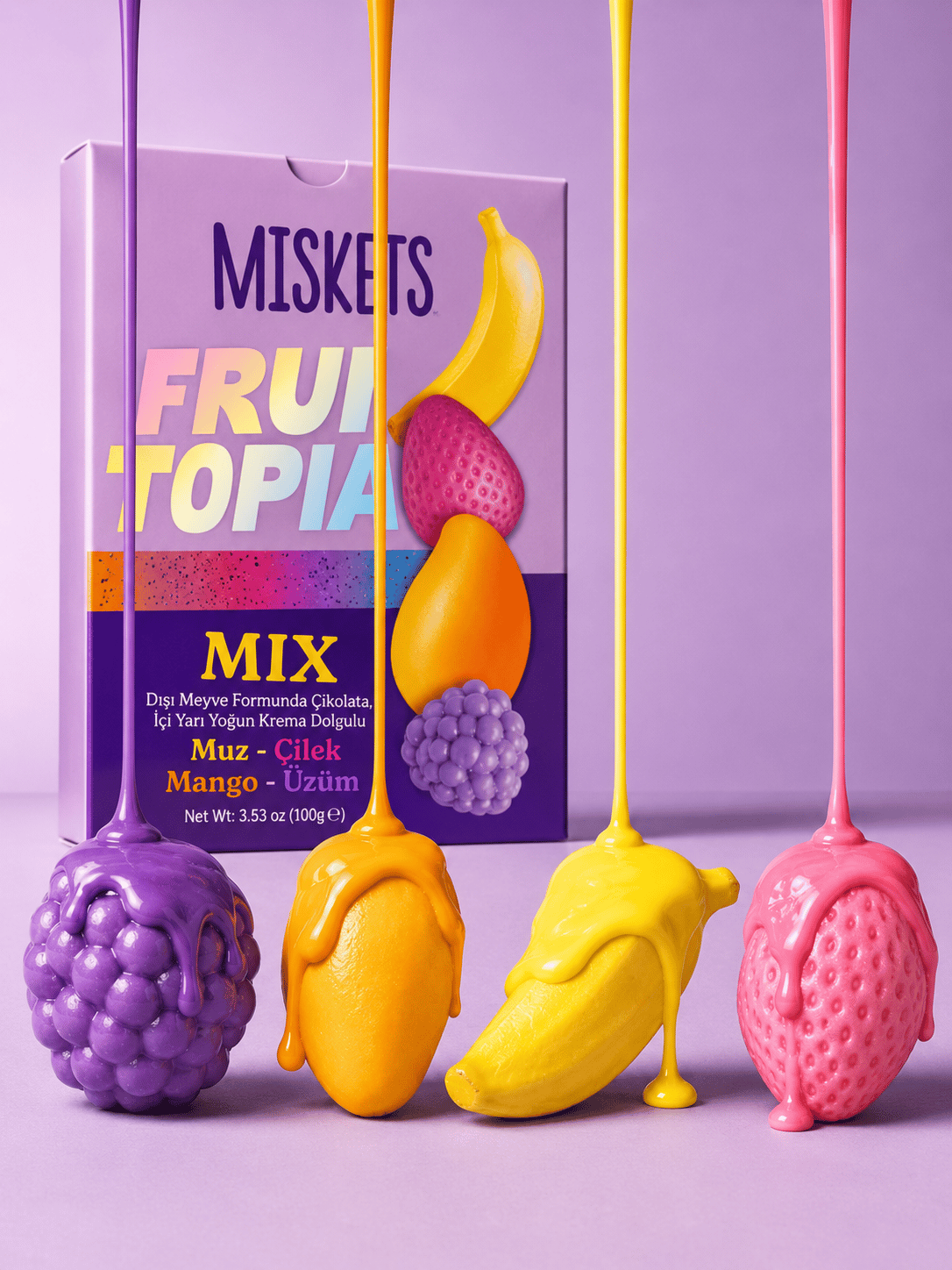 Miskets Fruitopia Mix Krema Dolgulu Meyve Şekilli Çikolata 3'lü Paket 3 x 100 g
