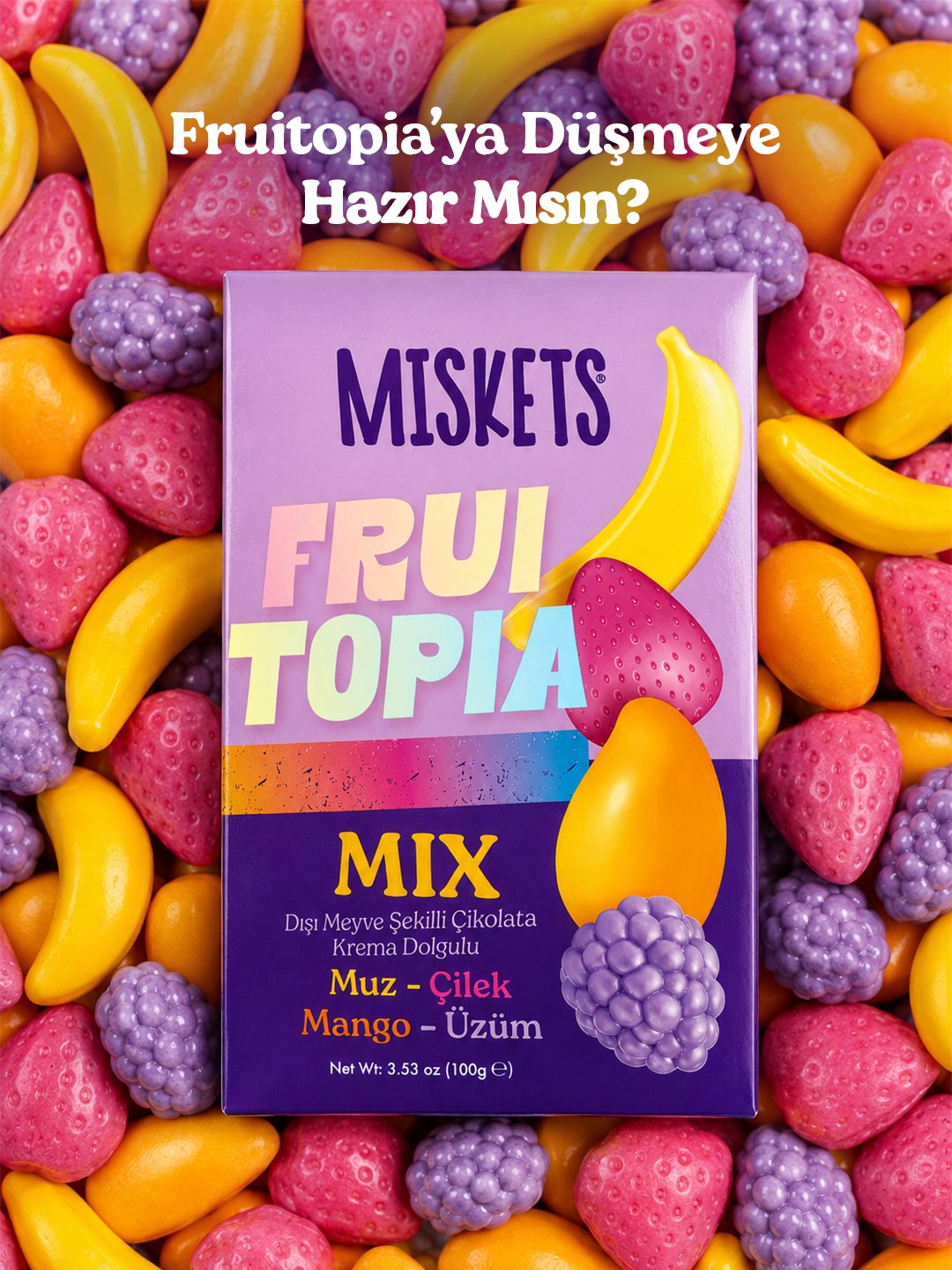 Miskets Fruitopia Mix Krema Dolgulu Meyve Şekilli Çikolata 3'lü Paket 3 x 100 g