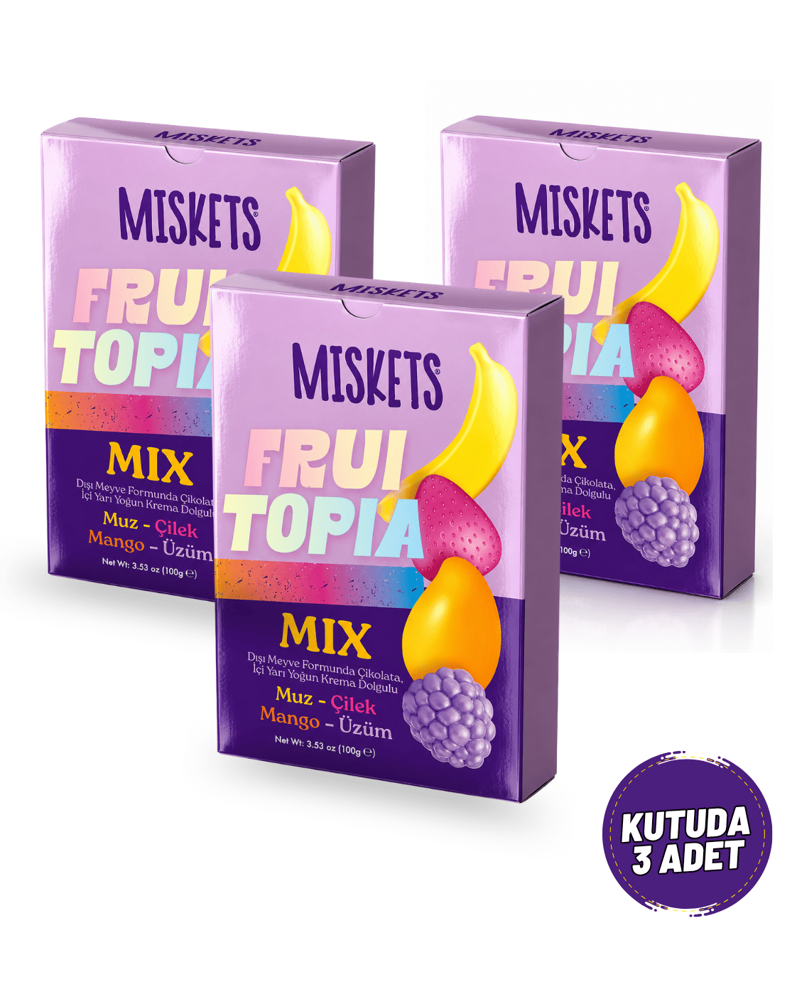 Miskets Fruitopia Mix Krema Dolgulu Meyve Şekilli Çikolata 3'lü Paket 3 x 100 g