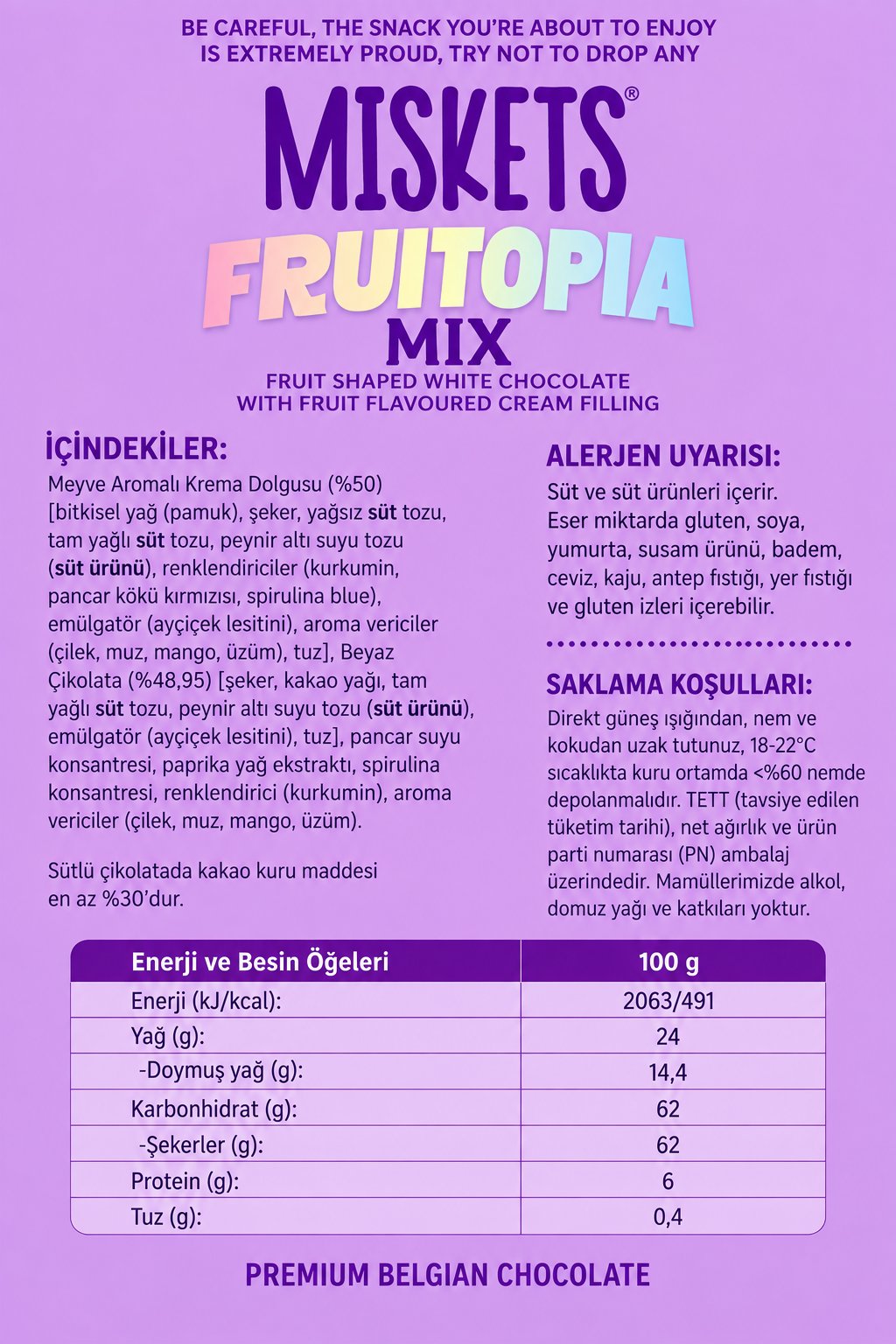 Miskets Fruitopia Mix Krema Dolgulu Meyve Şekilli Çikolata 3'lü Paket 3 x 100 g