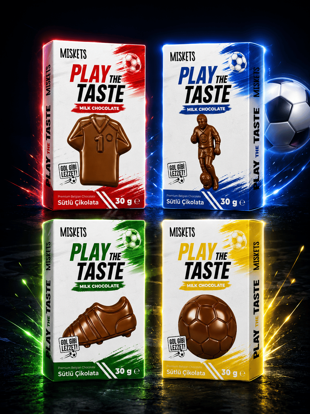 Miskets Play The Taste Futbol Koleksiyonu Şekilli Sütlü Çikolata 4'lü Set