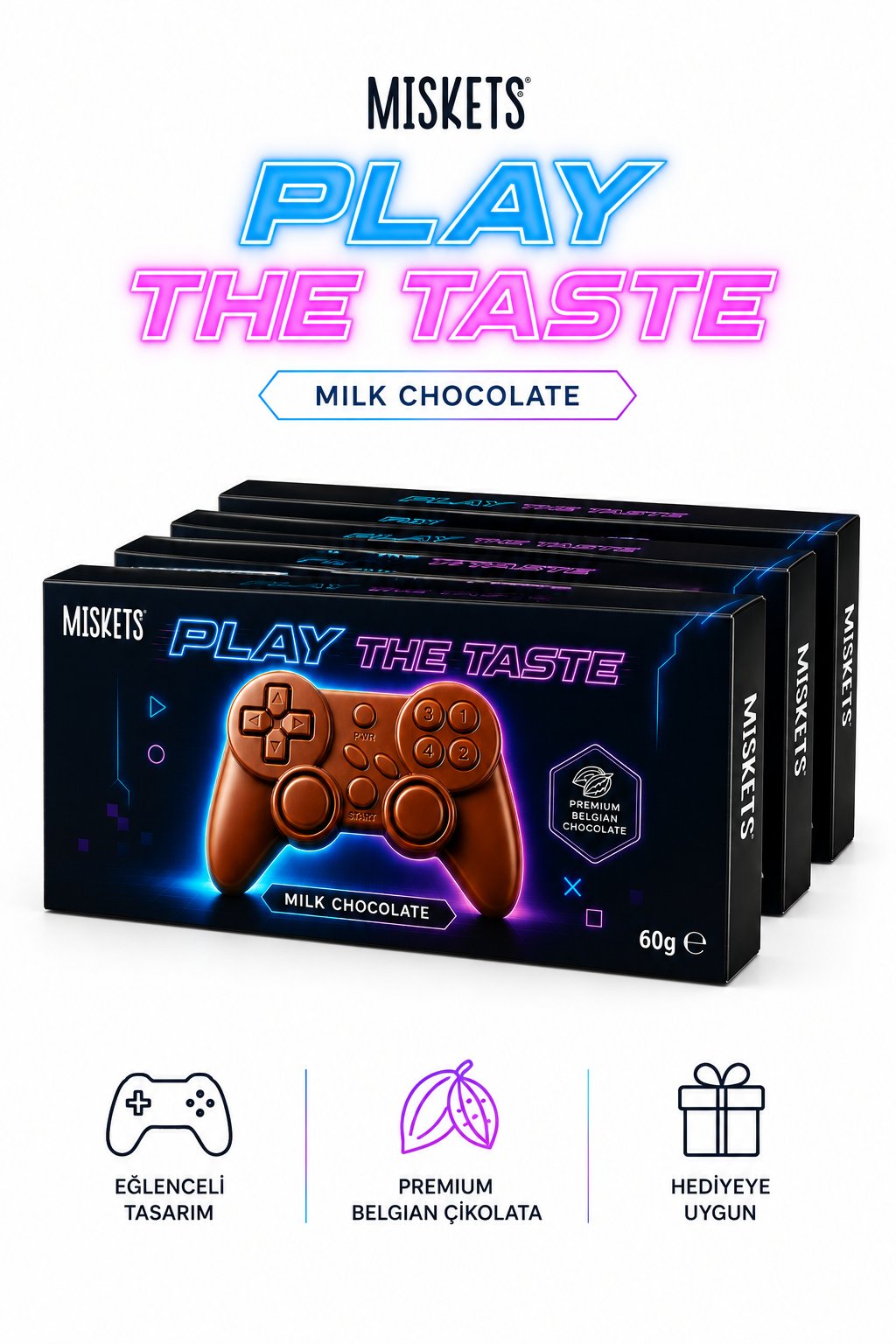 Miskets Play The Taste Gamer Oyun Konsolu Şekilli Sütlü Çikolata 4'lü Set