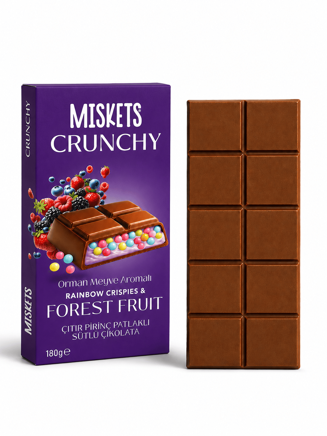 Miskets Renkli Çıtır Pirinç Patlaklı Orman Meyveli Tablet Çikolata 180 gr