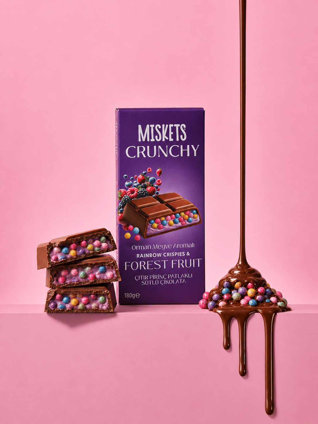 Miskets Renkli Çıtır Pirinç Patlaklı Orman Meyveli Tablet Çikolata 180 gr