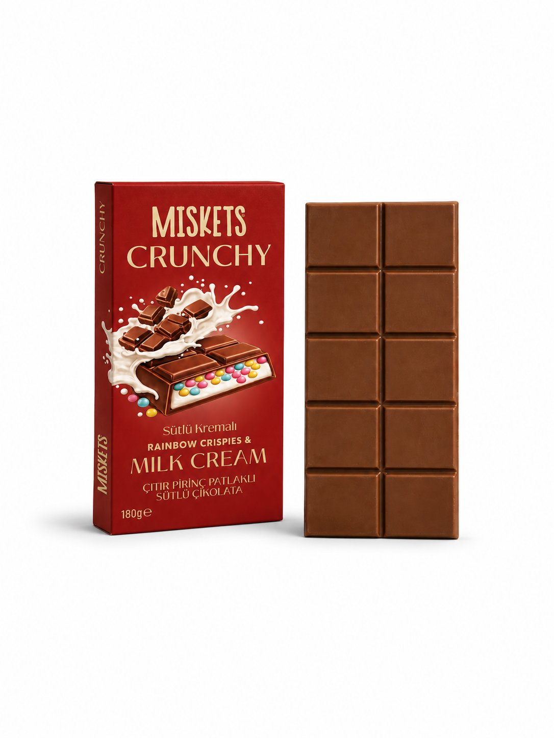 Miskets Renkli Çıtır Pirinç Patlaklı Sütlü Tablet Çikolata 180 gr