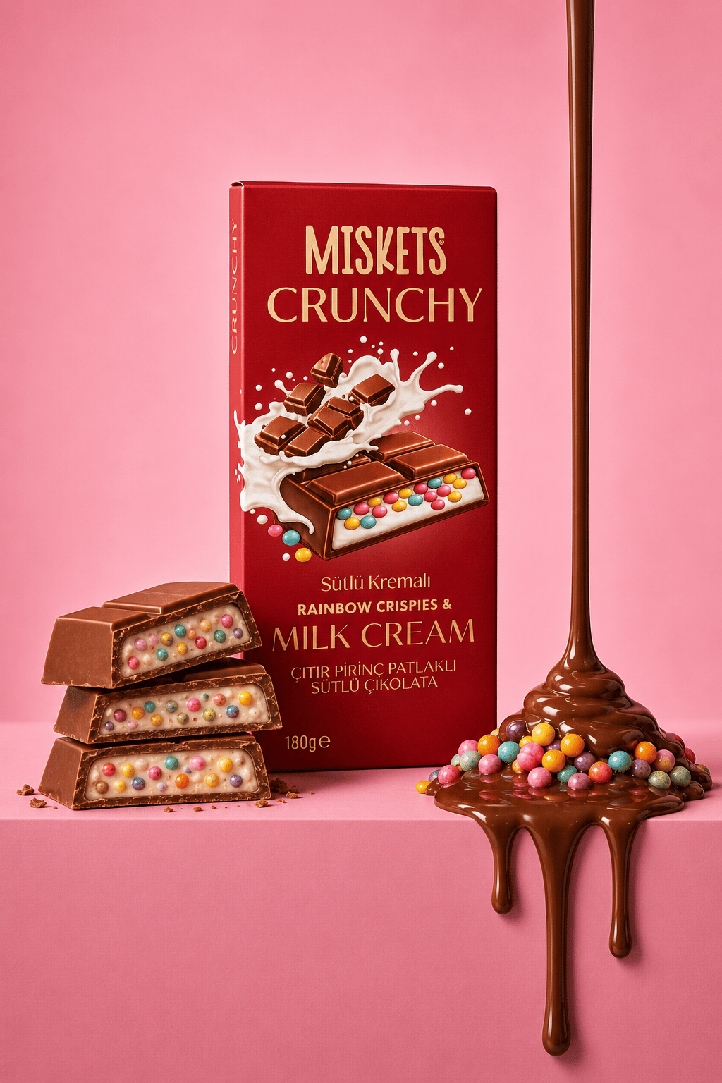 Miskets Renkli Çıtır Pirinç Patlaklı Sütlü Tablet Çikolata 180 gr