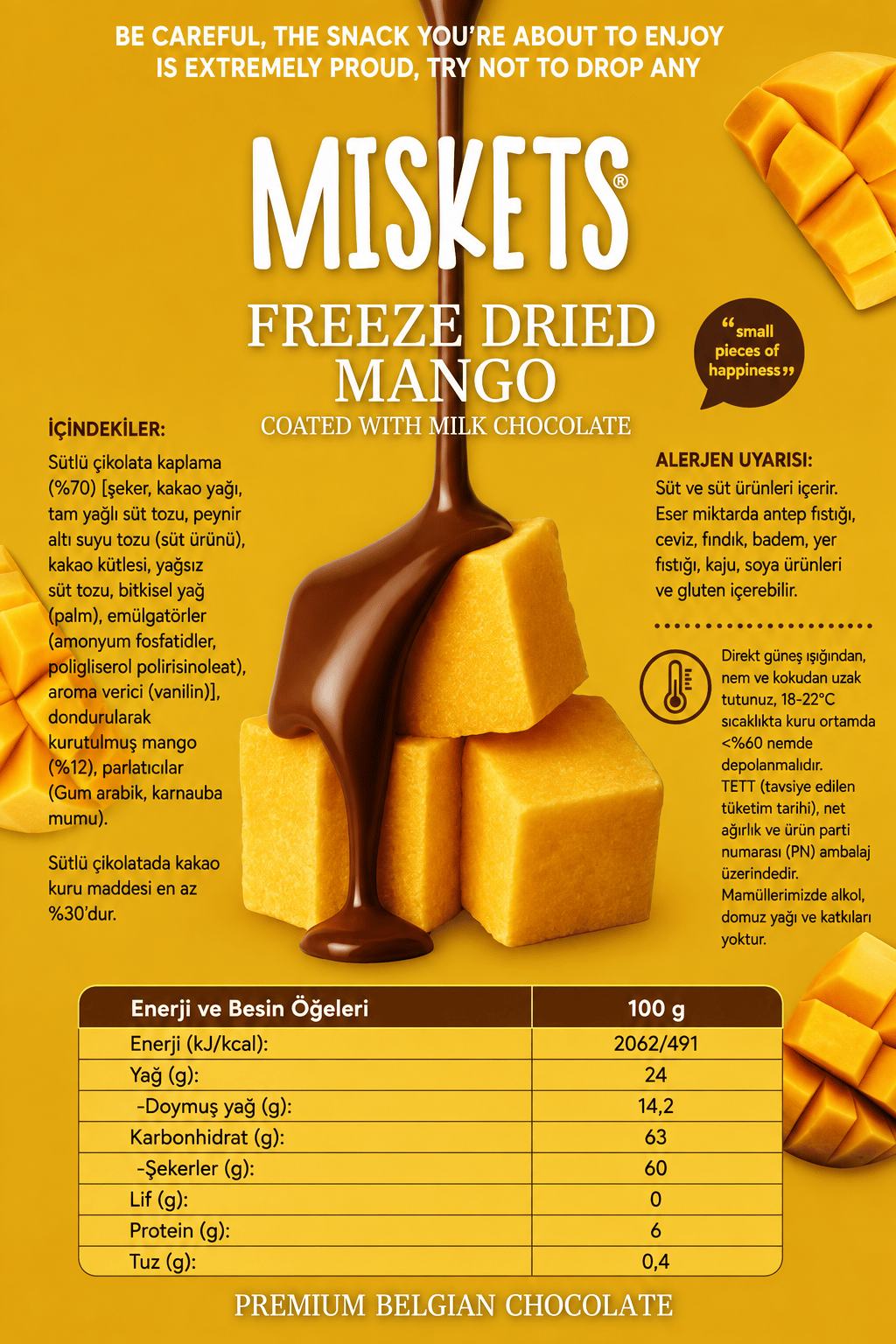 Sütlü Çikolata Kaplamalı Kurutulmuş Mango 80 gr x 3 Adet