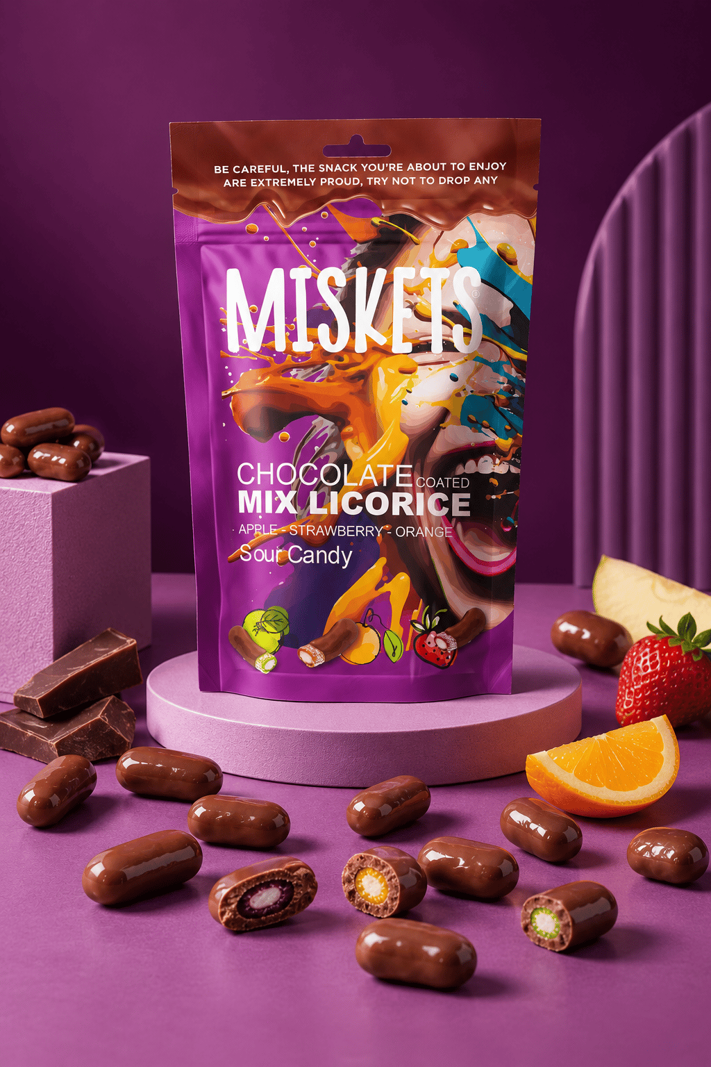 Sütlü Çikolata Kaplı Karışık Meyve Aromalı Licorice 120 gr – Çilek, Elma, Portakal