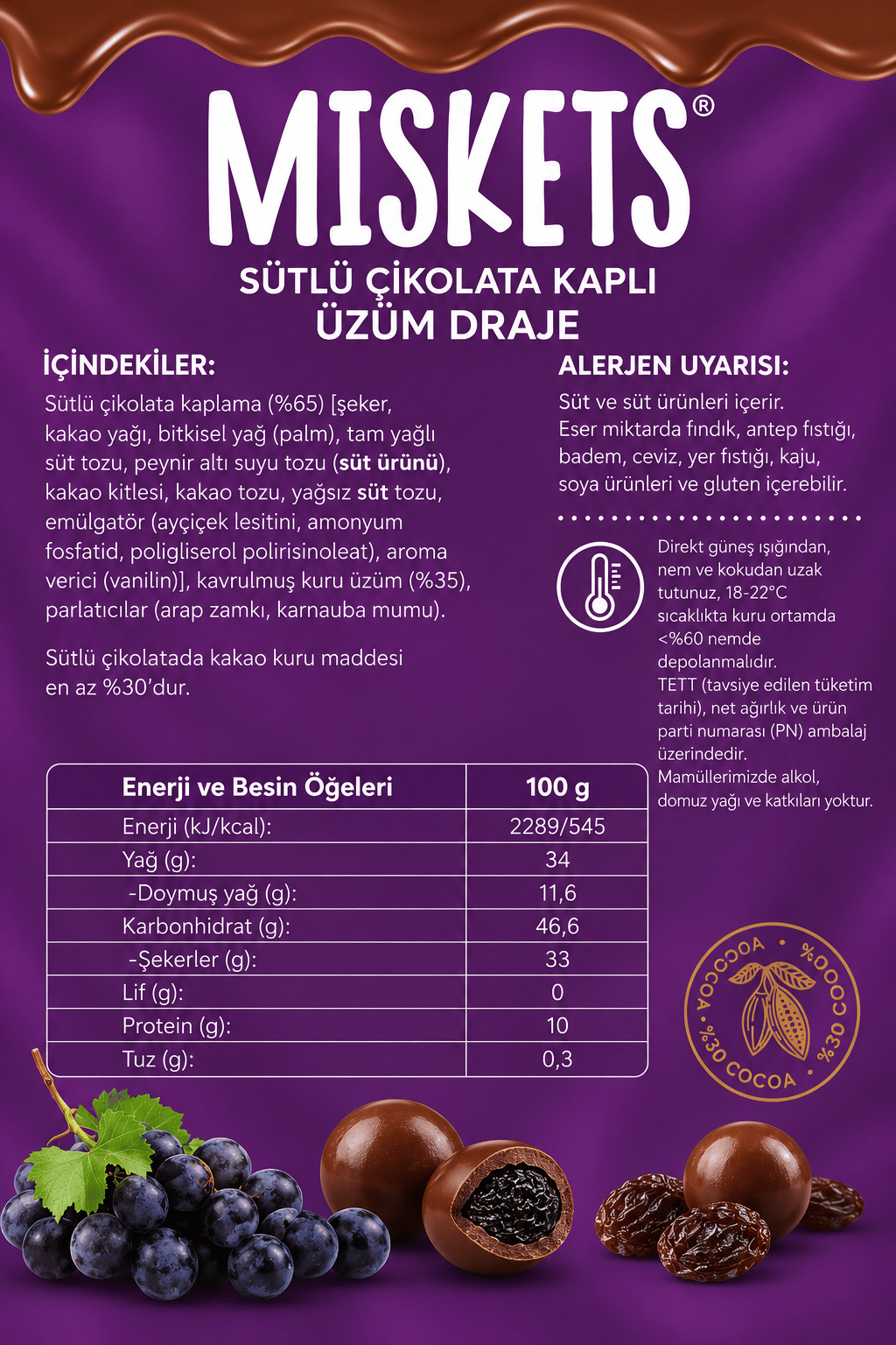 Sütlü Çikolata Kaplı Üzüm Draje 70 gr