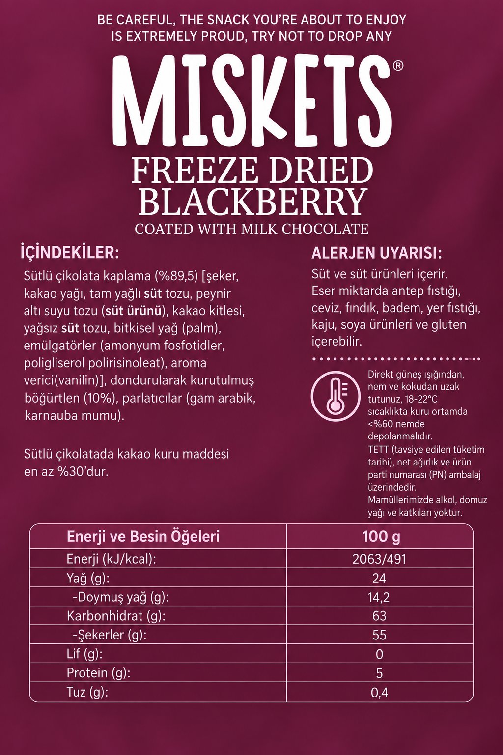 Sütlü Çikolatalı Böğürtlen Draje 80 gr  