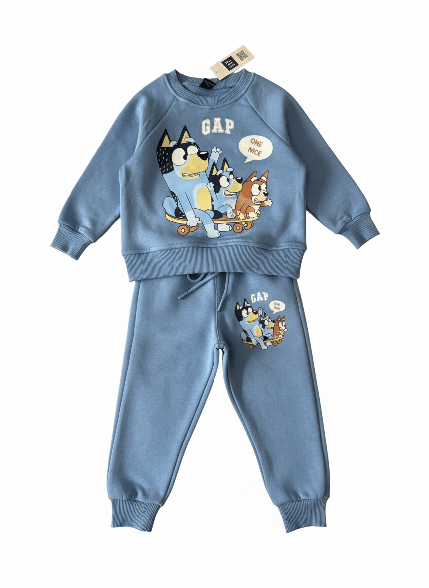 Bluey Baskılı Mavi Çocuk Eşofman Takımı