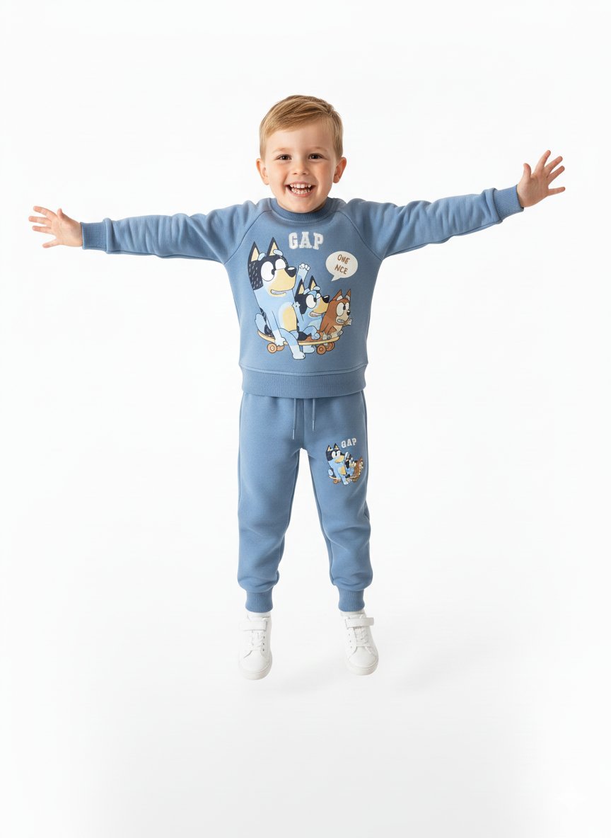 Bluey Baskılı Mavi Çocuk Eşofman Takımı