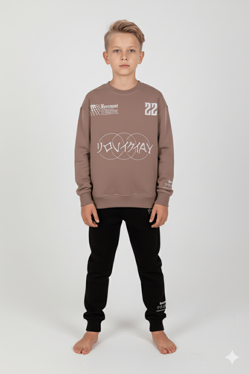 Erkek Çocuk / Genç Unisex Baskılı Oversize Sweatshirt Takımı