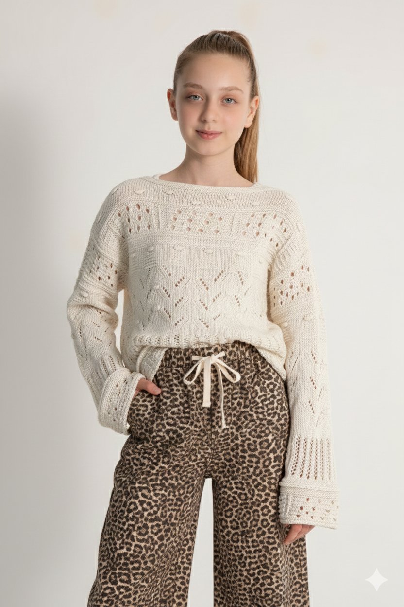 Genç Kız Lacivert Baskılı Unique Sweatshirt 9-14 Yaş | Crop Kesim