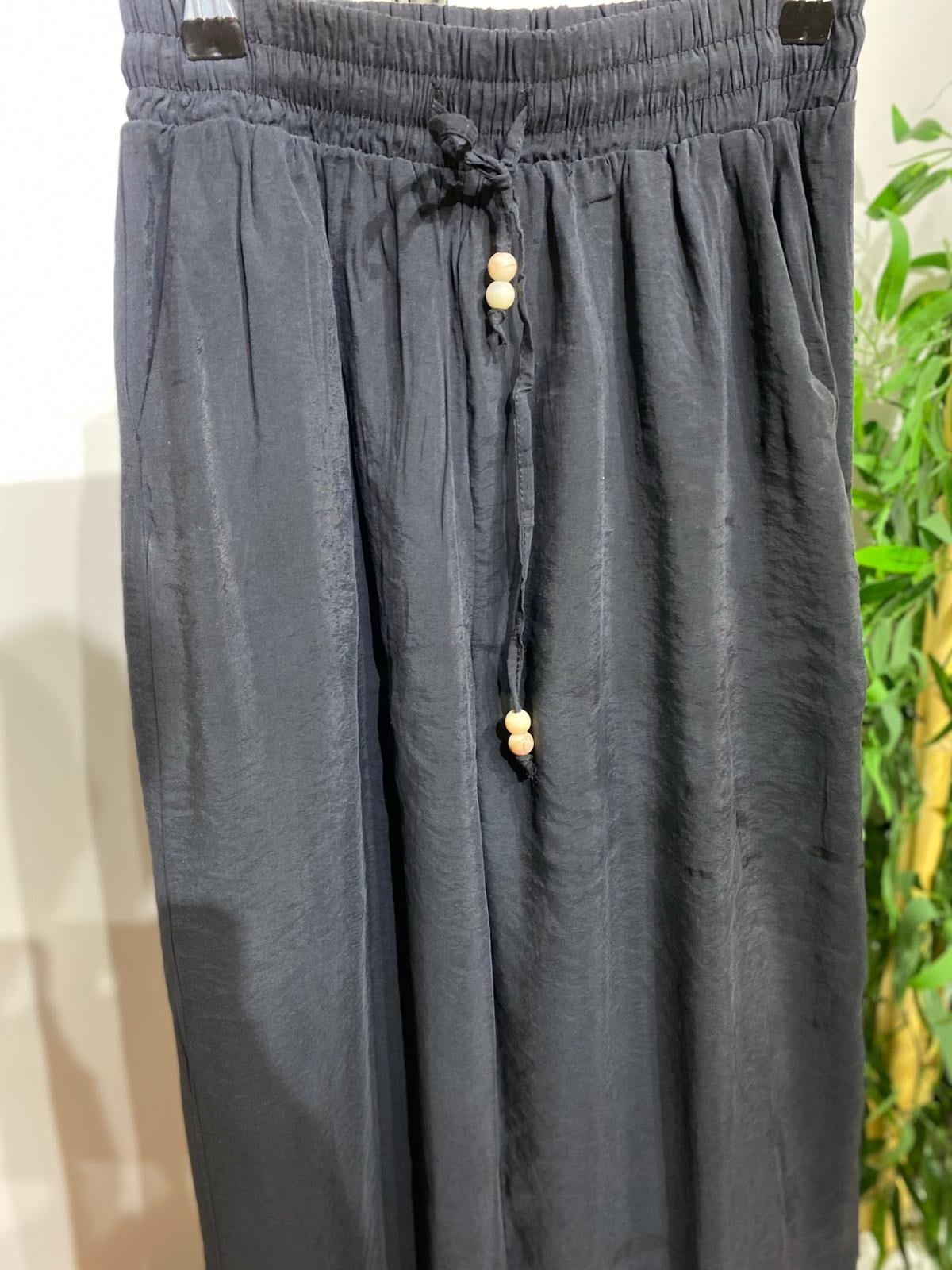 Kadın Belden Bağcıklı Bohem Geniş Paça Pantolon - Füme