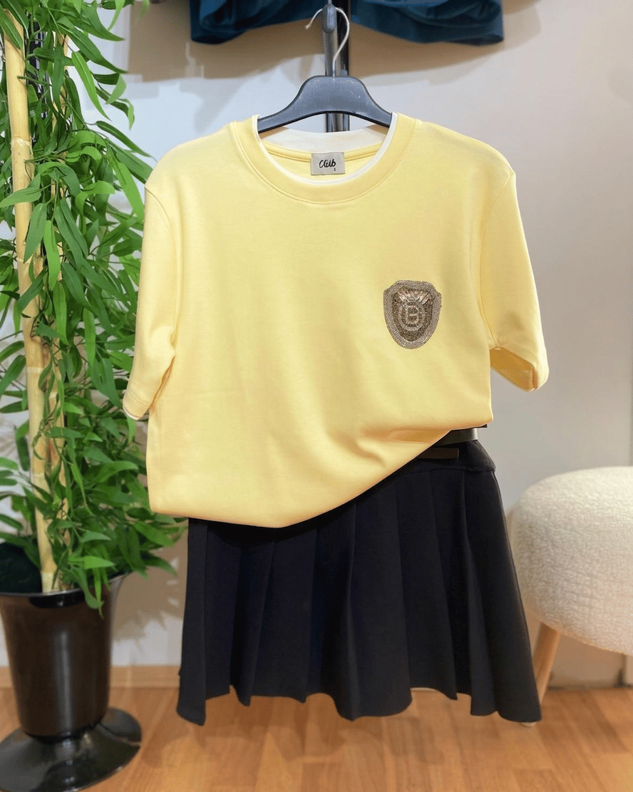 Kadın Beymen Club Stil Arma Detaylı Sarı Tişört