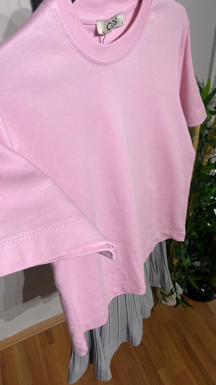 Kadın COS Stil Premium Basic Pembe Tişört