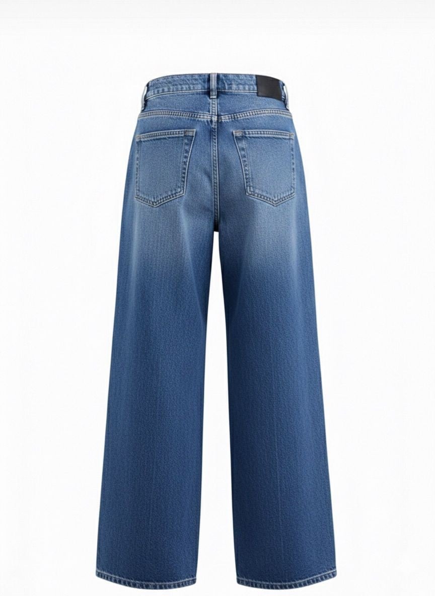 Kadın Extra Wide  Leg Mavi Jean Pantolon 