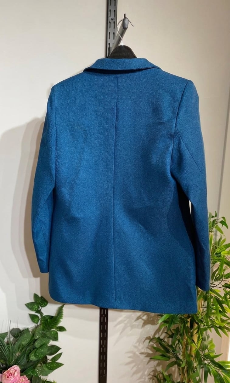 Kadın Mavi Tek Düğmeli Klasik Blazer Ceket