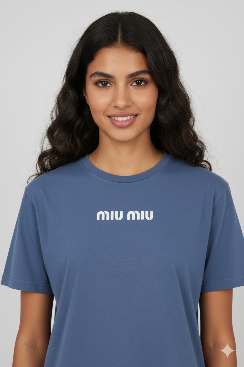 Kadın Mıu Mıu Yazılı T-Shirt